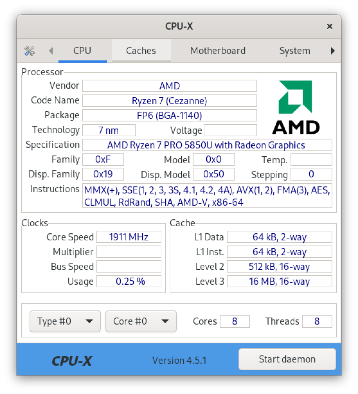 Informazioni sulla CPU CPU-X