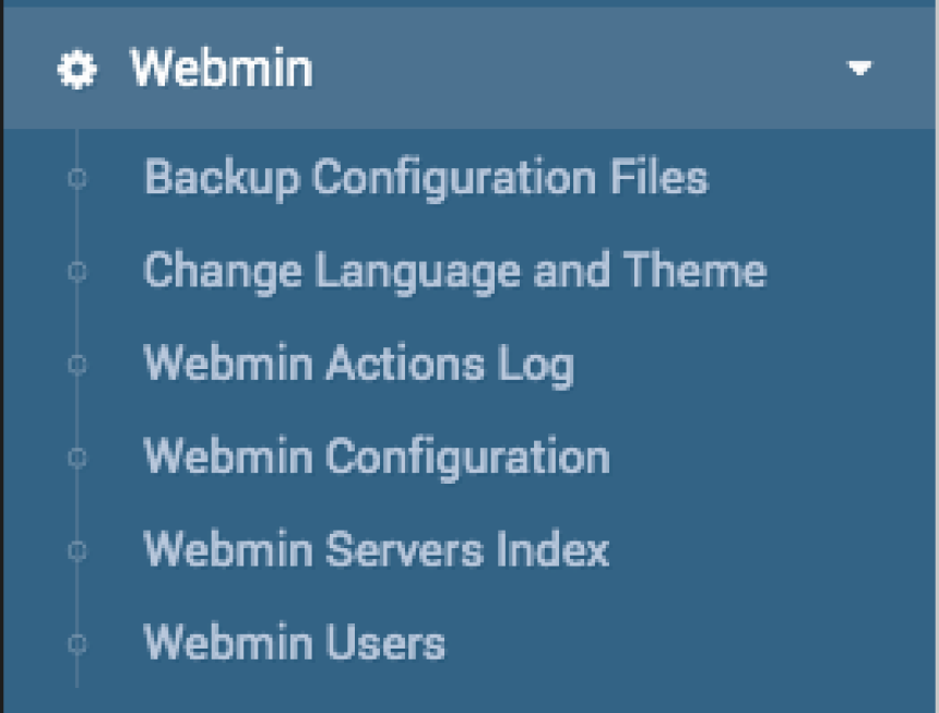 Webmin's internal configuration menu.
