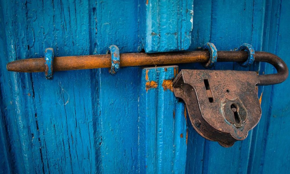 Blue door with lock